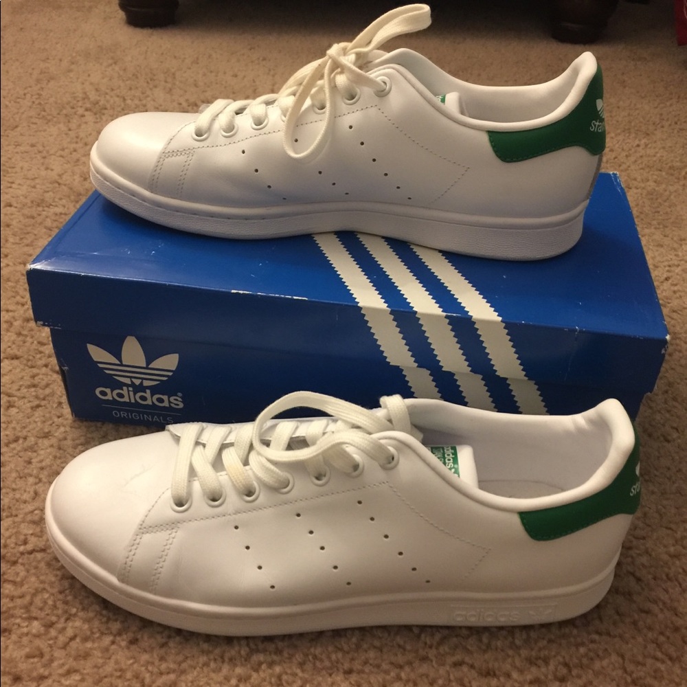 White and green Adidas Stan Smith